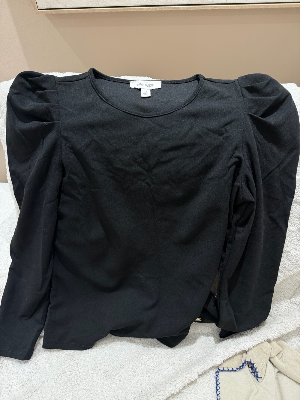 Nine West Black Long-Sleeve Puff Shoulder Top